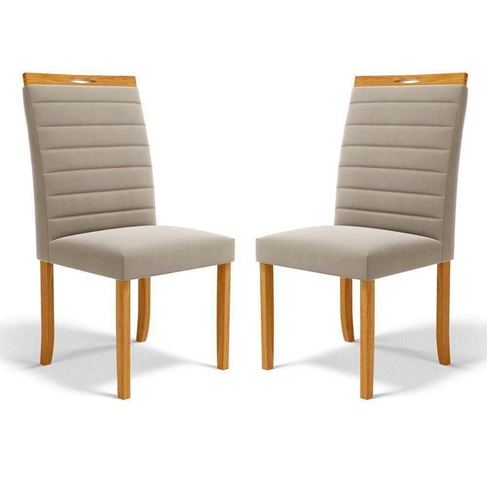 Kit Com 2 Cadeiras Sara Madeira Maciça Estofadas Para Mesa De Jantar Veludo Bege 102 - 1