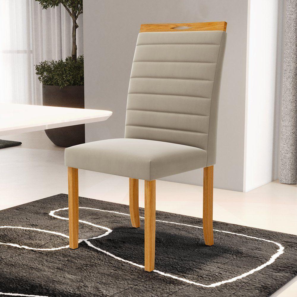 Kit Com 2 Cadeiras Sara Madeira Maciça Estofadas Para Mesa De Jantar Veludo Bege 102 - 6
