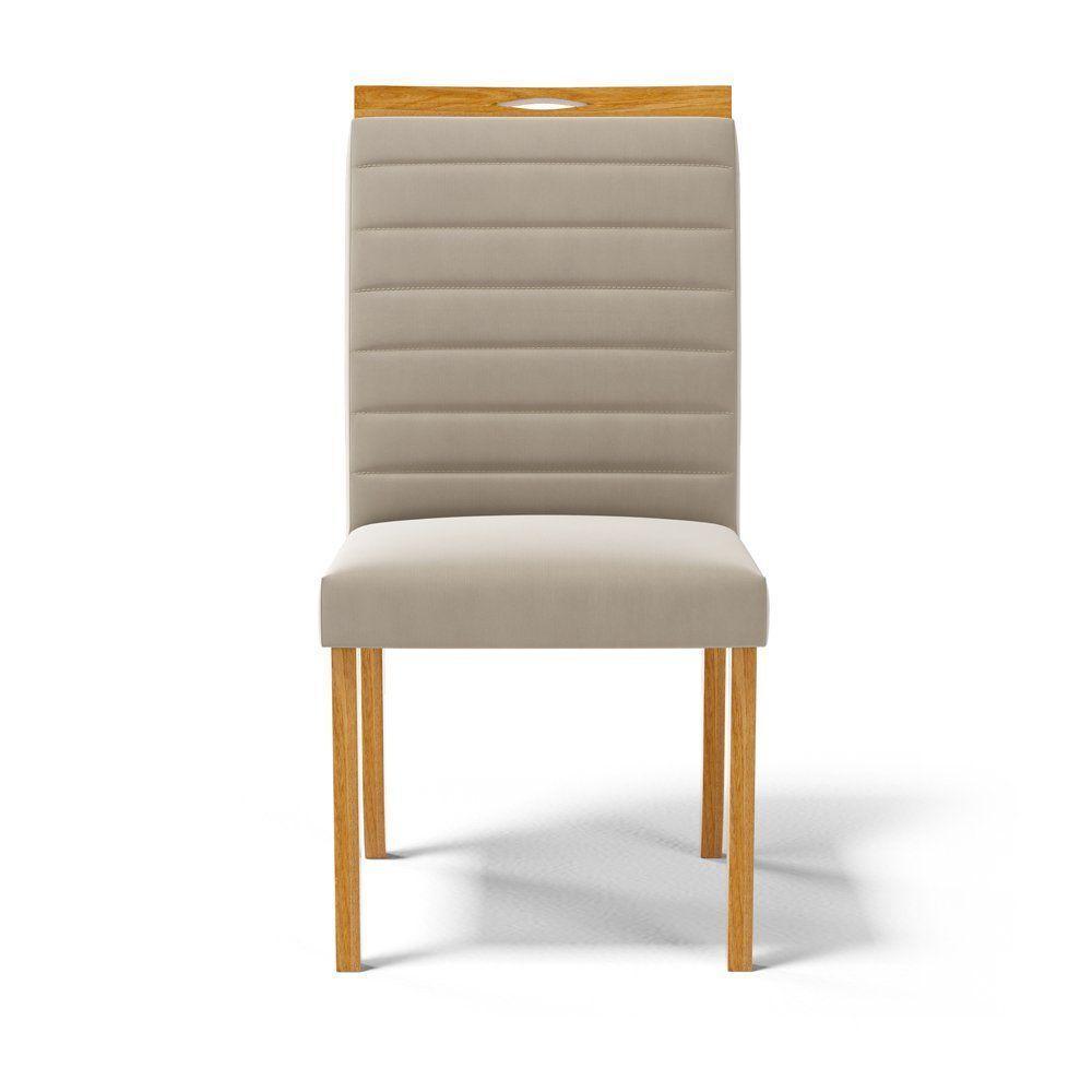 Kit Com 2 Cadeiras Sara Madeira Maciça Estofadas Para Mesa De Jantar Veludo Bege 102 - 7