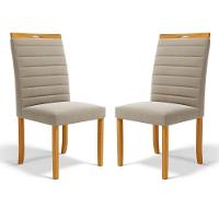 Kit Com 2 Cadeiras Sara Madeira Maciça Estofadas Para Mesa De Jantar Veludo Bege 102 - 1