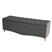 Kit De Cabeceira De Cama Box E Calçadeira Baú Helena Queen 160 Cm Retro Capitonê Suede Grafite Eli Móveis - 3