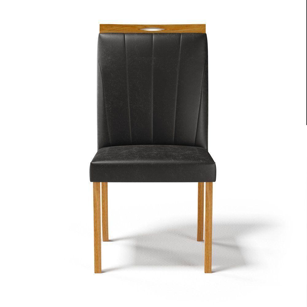 Kit Com 6 Cadeiras Aurora Madeira Maciça Estofadas Para Mesa De Jantar Courino Preto 503 - 4