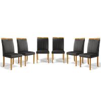 Kit Com 6 Cadeiras Aurora Madeira Maciça Estofadas Para Mesa De Jantar Courino Preto 503 - 1
