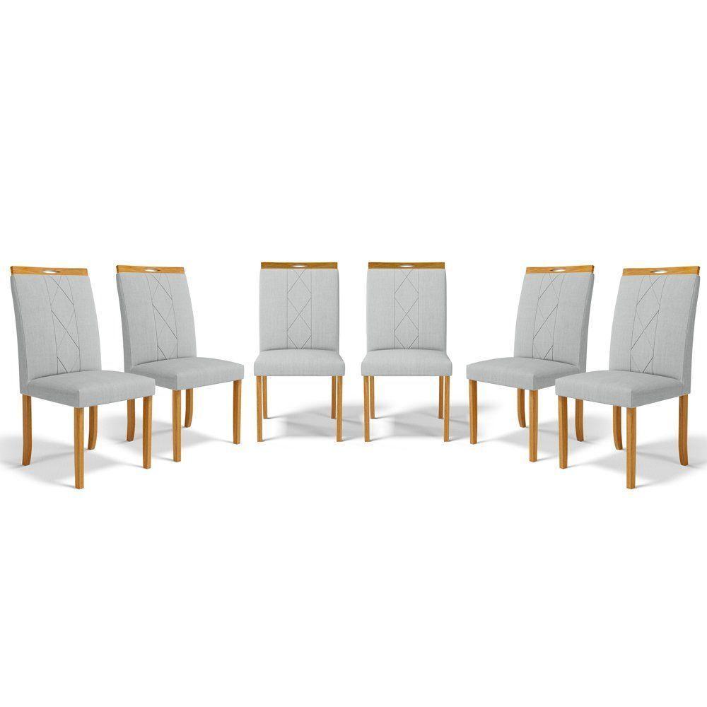 Kit Com 6 Cadeiras Ana Madeira Maciça Estofadas Para Mesa De Jantar Linho Cinza 407 - 1