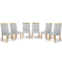 Kit Com 6 Cadeiras Ana Madeira Maciça Estofadas Para Mesa De Jantar Linho Cinza 407 - 1