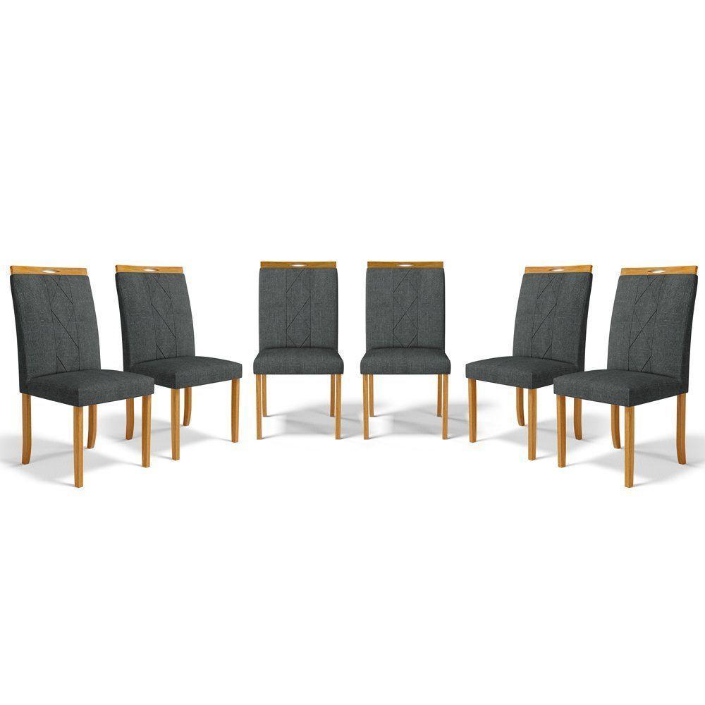 Kit Com 6 Cadeiras Ana Madeira Maciça Estofadas Para Mesa De Jantar Linho Chumbo 406 - 1