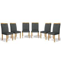 Kit Com 6 Cadeiras Ana Madeira Maciça Estofadas Para Mesa De Jantar Linho Chumbo 406 - 1