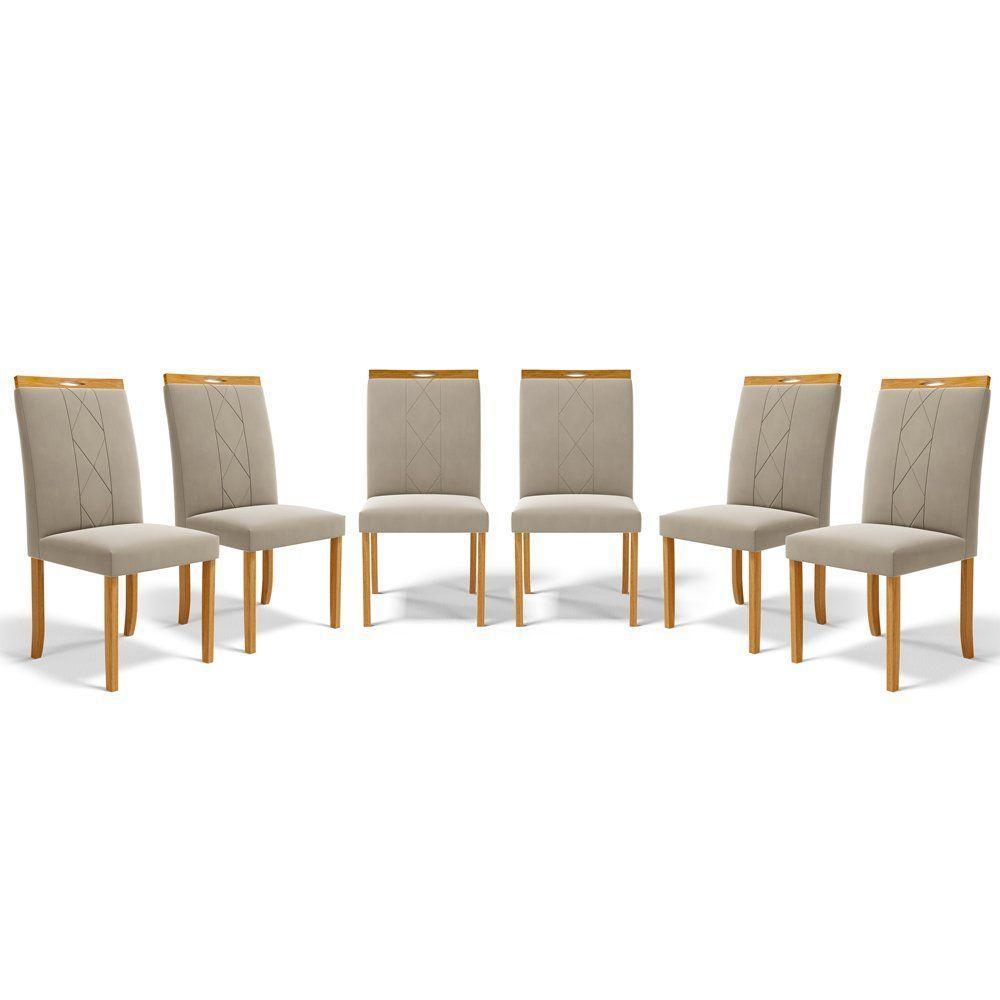 Kit Com 6 Cadeiras Ana Madeira Maciça Estofadas Para Mesa De Jantar Veludo Bege 102 - 1