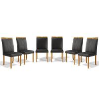 Kit Com 6 Cadeiras Ana Madeira Maciça Estofadas Para Mesa De Jantar Courino Preto 503 - 1