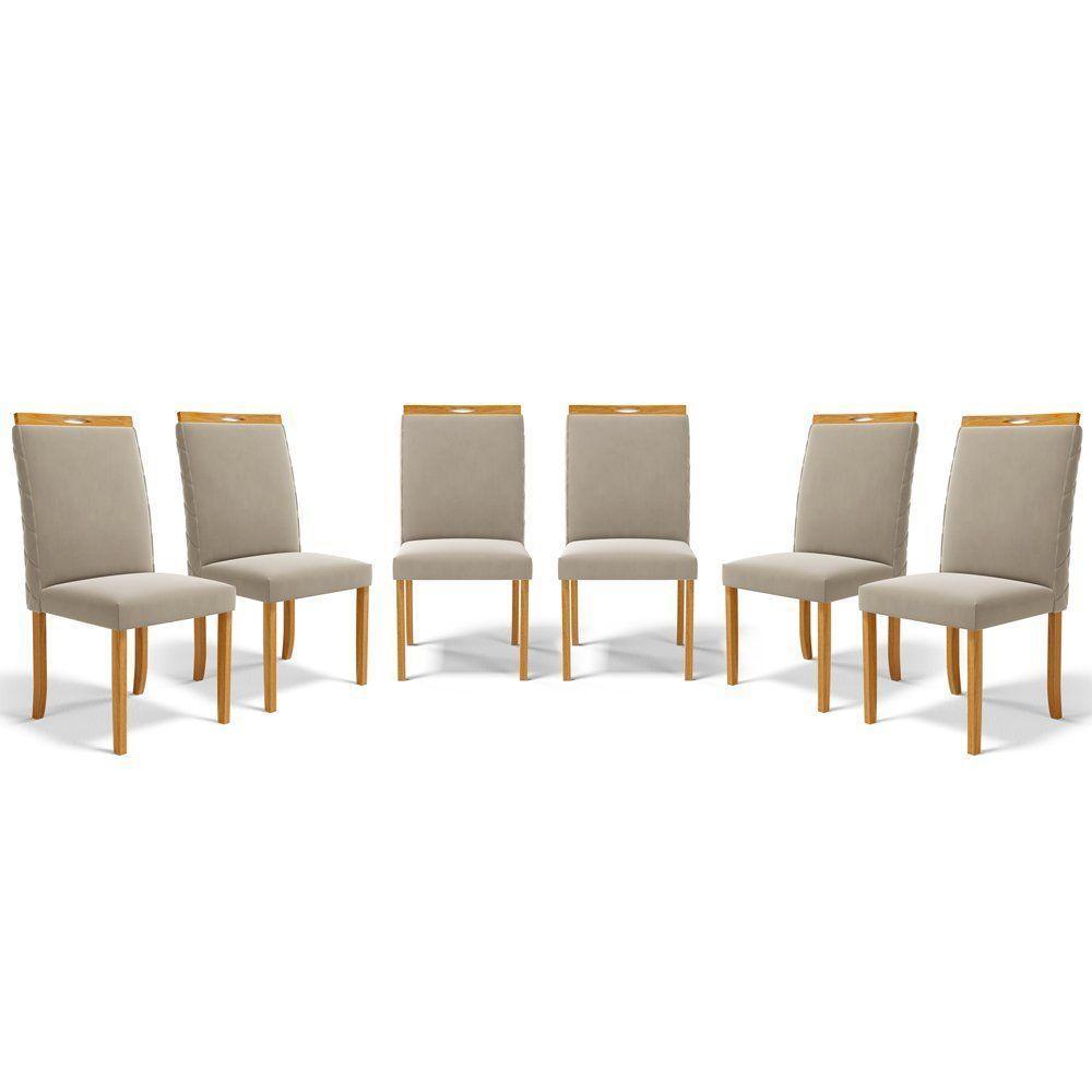 Kit Com 6 Cadeiras Agnes Madeira Maciça Estofadas Para Mesa De Jantar Veludo Bege 102 - 1