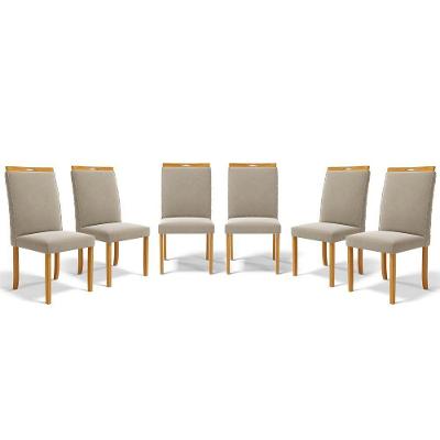 Kit Com 6 Cadeiras Agnes Madeira Maciça Estofadas Para Mesa De Jantar Veludo Bege 102