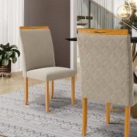 Kit Com 6 Cadeiras Agnes Madeira Maciça Estofadas Para Mesa De Jantar Veludo Bege 102 - 6