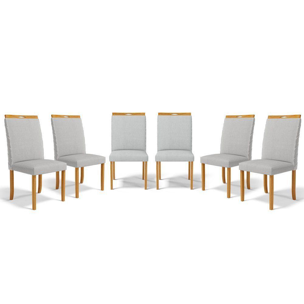 Kit Com 6 Cadeiras Agnes Madeira Maciça Estofadas Para Mesa De Jantar Linho Cinza 407 - 1