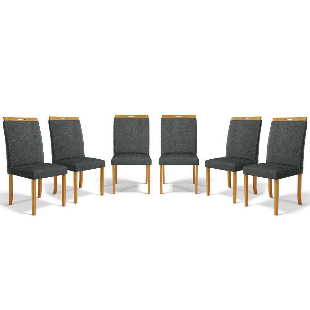 Kit Com 6 Cadeiras Agnes Madeira Maciça Estofadas Para Mesa De Jantar Linho Chumbo 406 - 1