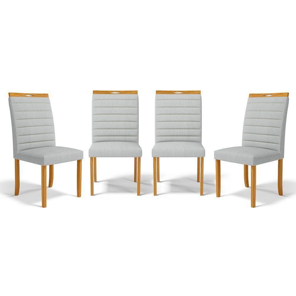 Kit Com 4 Cadeiras Sara Madeira Maciça Estofadas Para Mesa De Jantar Linho Cinza 407 - 1