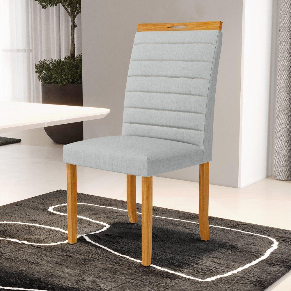 Kit Com 4 Cadeiras Sara Madeira Maciça Estofadas Para Mesa De Jantar Linho Cinza 407 - 2