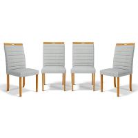 Kit Com 4 Cadeiras Sara Madeira Maciça Estofadas Para Mesa De Jantar Linho Cinza 407 - 1