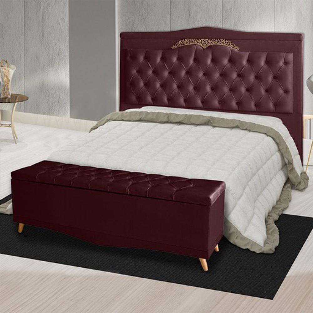 Kit De Cabeceira De Cama Box E Calçadeira Baú Helena Queen 160 Cm Retro Capitonê Suede Bordo Eli Móveis - 5