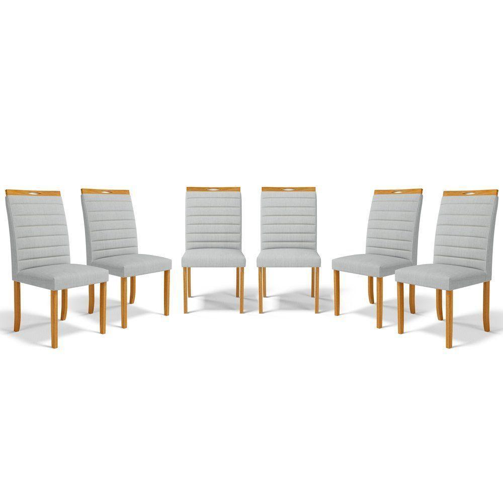 Kit Com 6 Cadeiras Sara Madeira Maciça Estofadas Para Mesa De Jantar Linho Cinza 407 - 1