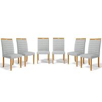 Kit Com 6 Cadeiras Sara Madeira Maciça Estofadas Para Mesa De Jantar Linho Cinza 407 - 1
