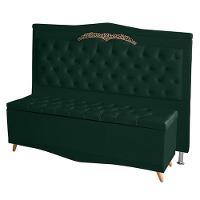 Kit De Cabeceira De Cama Box E Calçadeira Baú Helena Casal 140 Cm Retro Capitonê Suede Verde Eli Móveis - 3