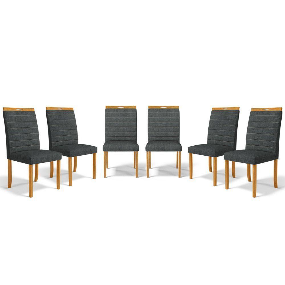 Kit Com 6 Cadeiras Sara Madeira Maciça Estofadas Para Mesa De Jantar Linho Chumbo 406 - 1