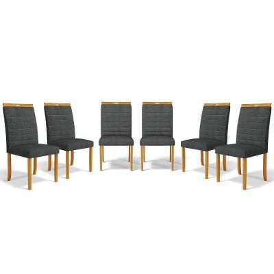 Kit Com 6 Cadeiras Sara Madeira Maciça Estofadas Para Mesa De Jantar Linho Chumbo 406