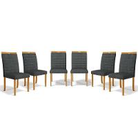 Kit Com 6 Cadeiras Sara Madeira Maciça Estofadas Para Mesa De Jantar Linho Chumbo 406 - 1