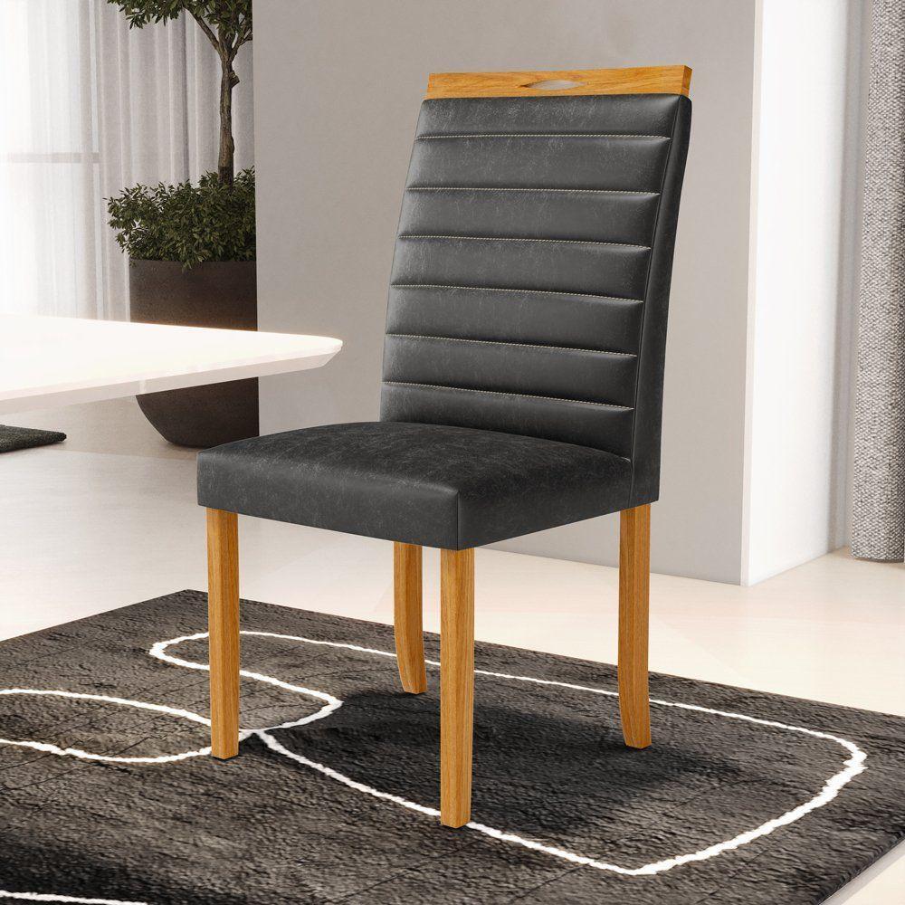 Kit Com 6 Cadeiras Sara Madeira Maciça Estofadas Para Mesa De Jantar Courino Preto 503 - 8