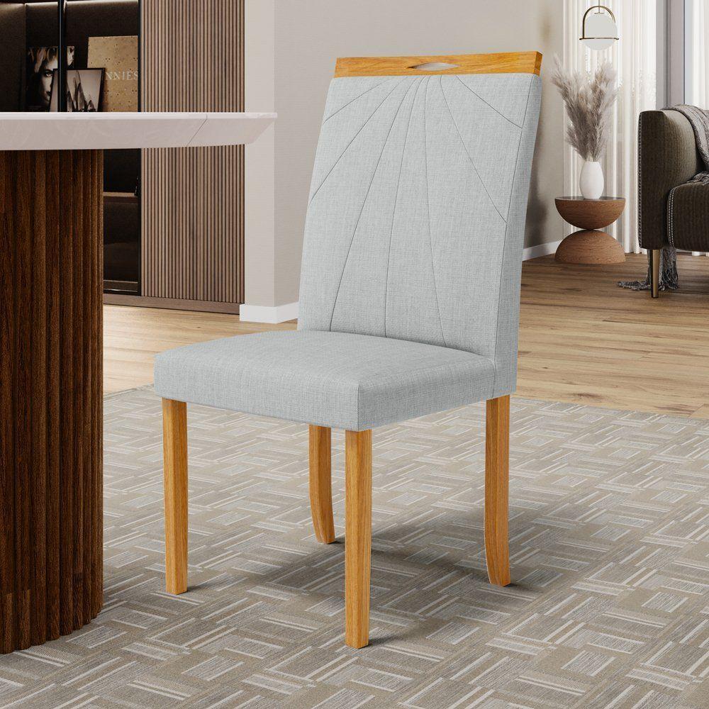 Kit Com 6 Cadeiras Maiara Madeira Maciça Estofadas Para Mesa De Jantar Linho Cinza 407 - 7
