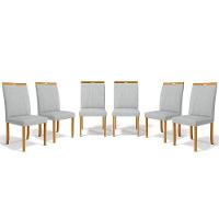 Kit Com 6 Cadeiras Maiara Madeira Maciça Estofadas Para Mesa De Jantar Linho Cinza 407 - 1