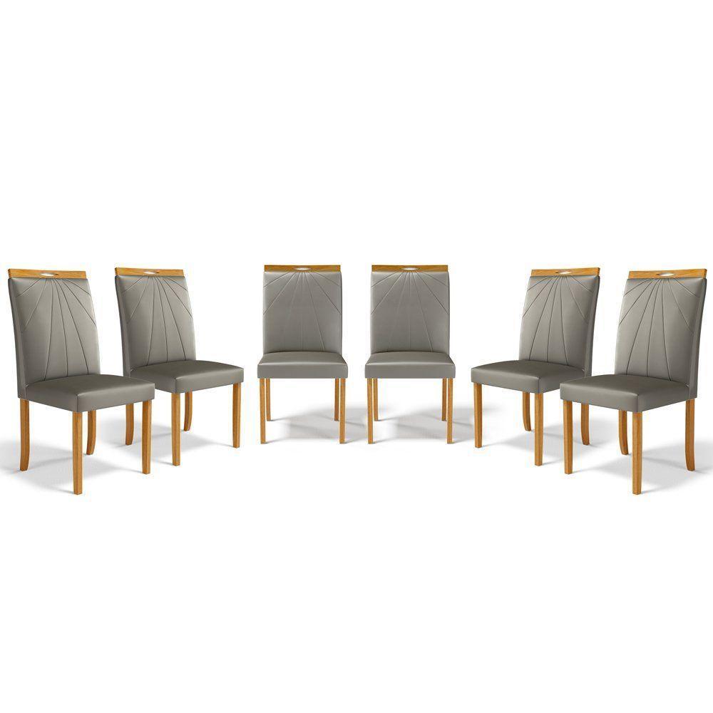 Kit Com 6 Cadeiras Maiara Madeira Maciça Estofadas Para Mesa De Jantar Veludo Chumbo 109 - 1