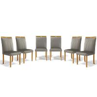 Kit Com 6 Cadeiras Maiara Madeira Maciça Estofadas Para Mesa De Jantar Veludo Chumbo 109 - 1