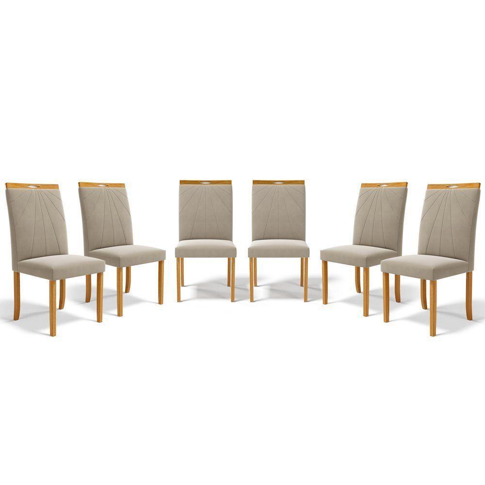Kit Com 6 Cadeiras Maiara Madeira Maciça Estofadas Para Mesa De Jantar Veludo Bege 102 - 1