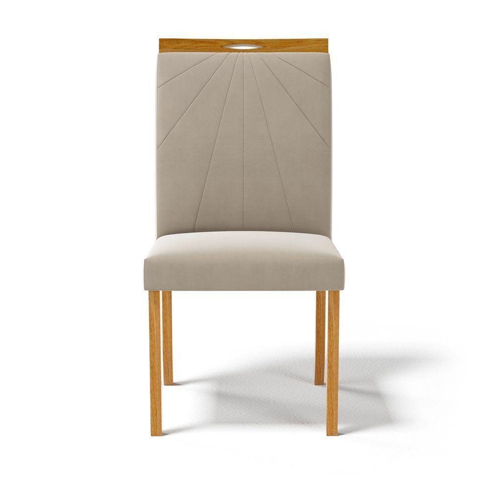 Kit Com 6 Cadeiras Maiara Madeira Maciça Estofadas Para Mesa De Jantar Veludo Bege 102 - 2