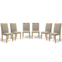 Kit Com 6 Cadeiras Maiara Madeira Maciça Estofadas Para Mesa De Jantar Veludo Bege 102 - 1
