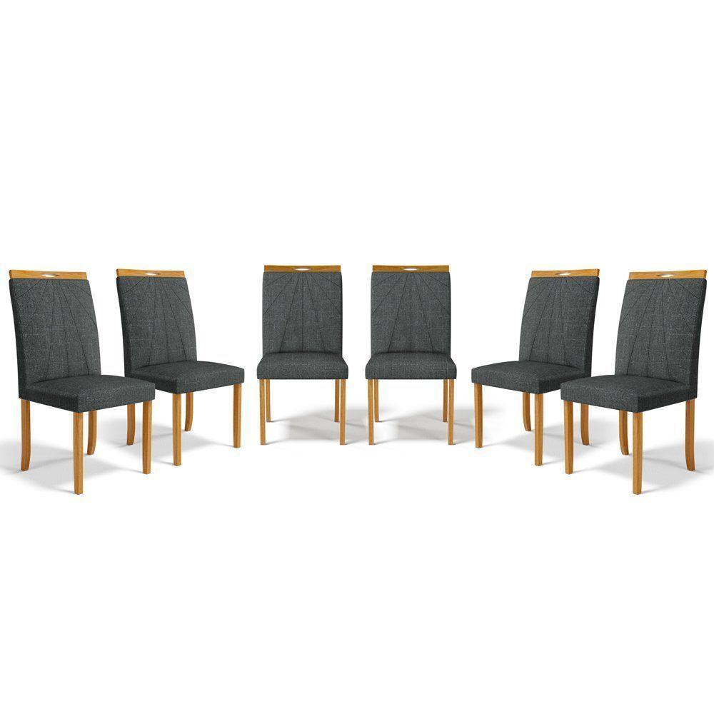 Kit Com 6 Cadeiras Maiara Madeira Maciça Estofadas Para Mesa De Jantar Linho Chumbo 406 - 1