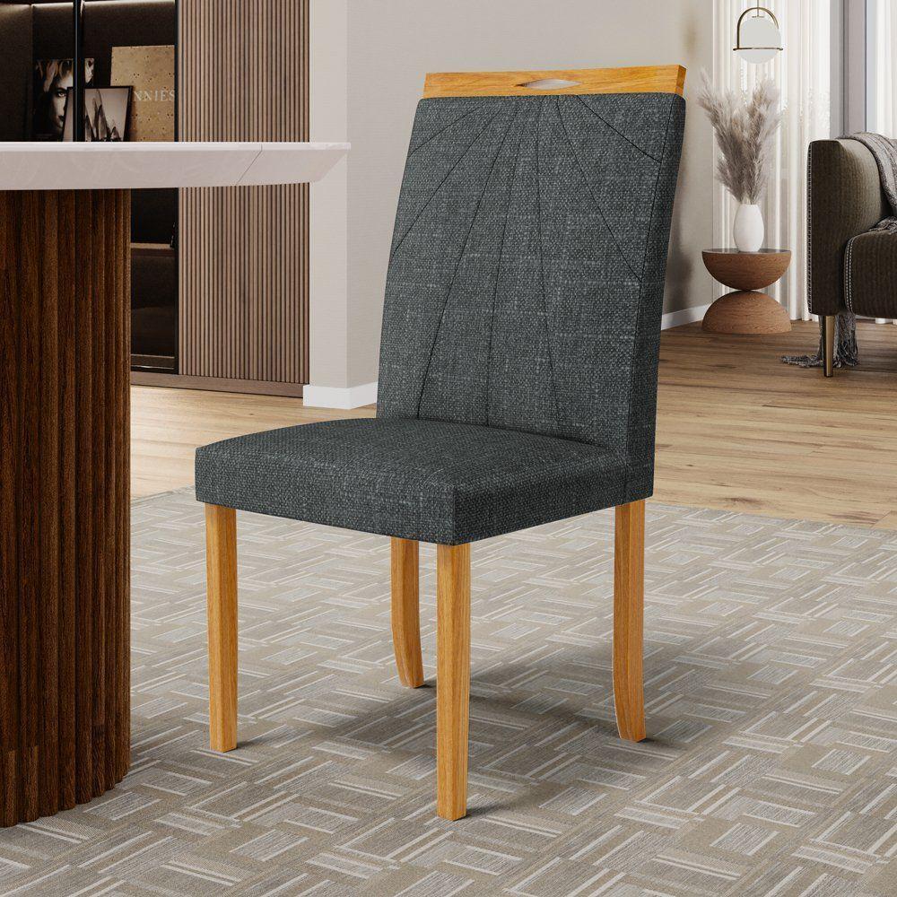 Kit Com 6 Cadeiras Maiara Madeira Maciça Estofadas Para Mesa De Jantar Linho Chumbo 406 - 7