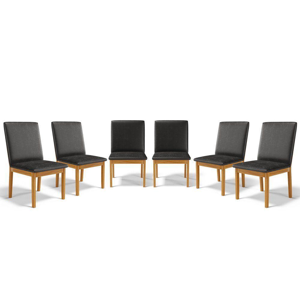 Kit Com 6 Cadeiras Daniela Madeira Maciça Estofada Para Mesa De Jantar Courino Preto 503 - 1