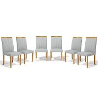 Kit Com 6 Cadeiras Aurora Madeira Maciça Estofadas Para Mesa De Jantar Linho Cinza 407 - 1
