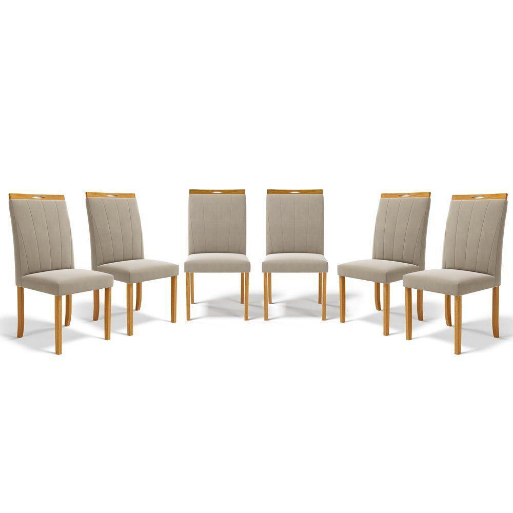 Kit Com 6 Cadeiras Aurora Madeira Maciça Estofadas Para Mesa De Jantar Veludo Bege 102 - 1