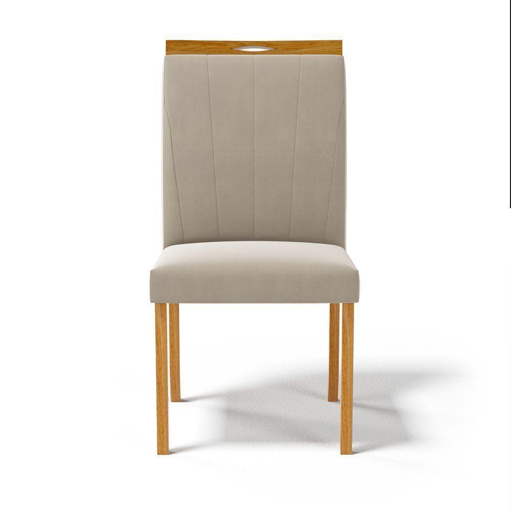 Kit Com 6 Cadeiras Aurora Madeira Maciça Estofadas Para Mesa De Jantar Veludo Bege 102 - 2