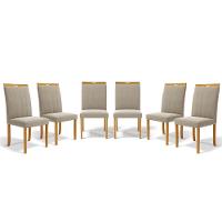 Kit Com 6 Cadeiras Aurora Madeira Maciça Estofadas Para Mesa De Jantar Veludo Bege 102 - 1