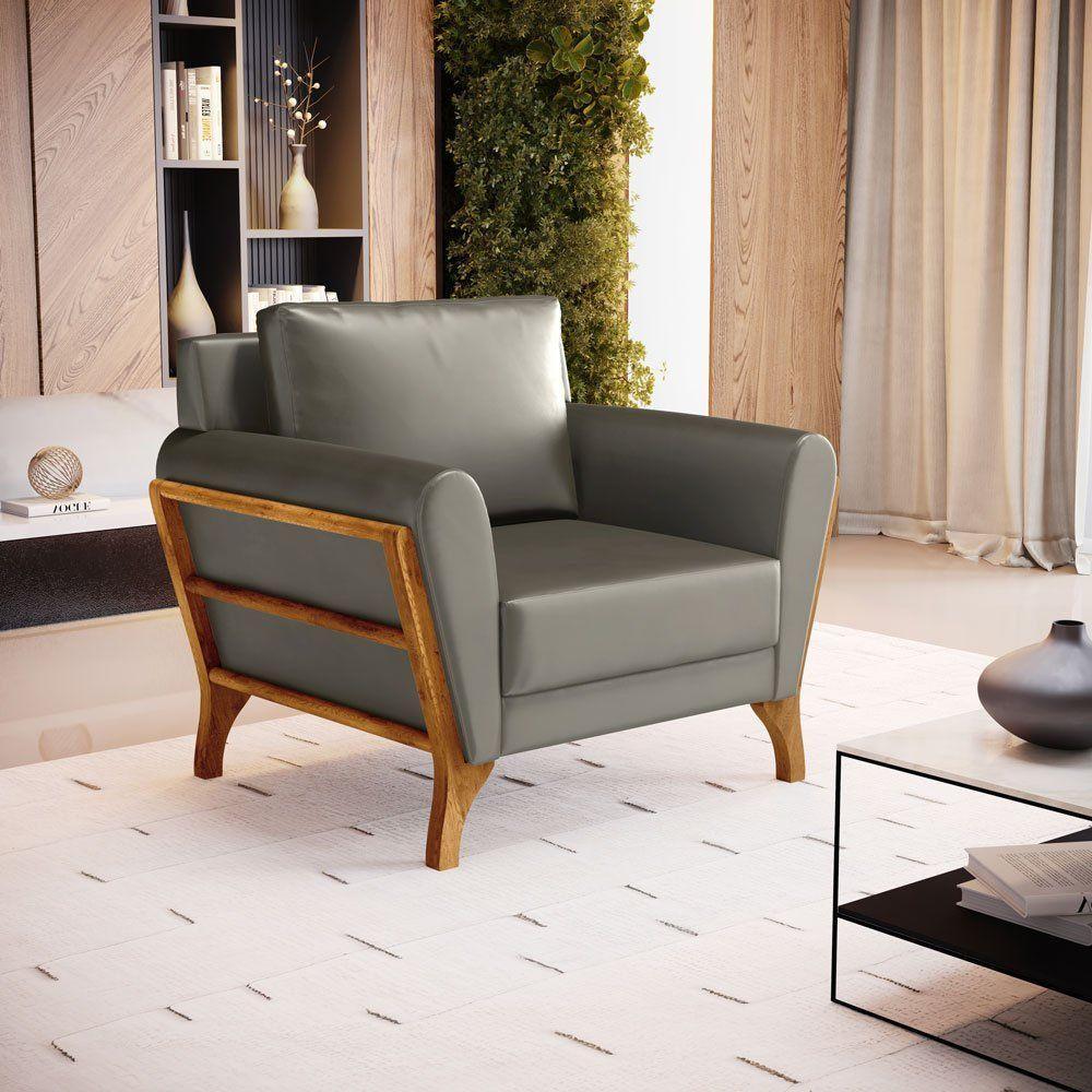 Poltrona Sabrina De Madeira Maciça Com Almofada Veludo Chumbo 109 - 6