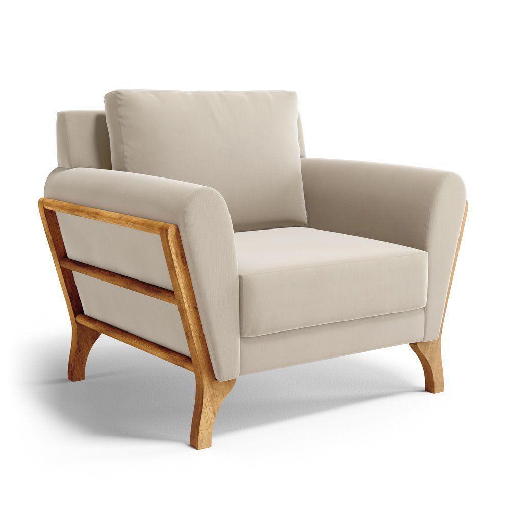 Poltrona Sabrina De Madeira Maciça Com Almofada Veludo Bege 102 - 1