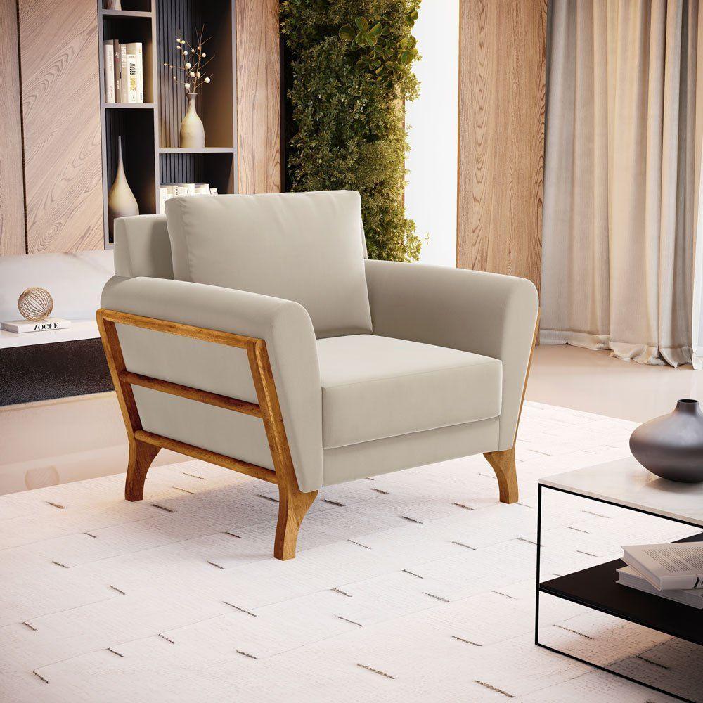 Poltrona Sabrina De Madeira Maciça Com Almofada Veludo Bege 102 - 4
