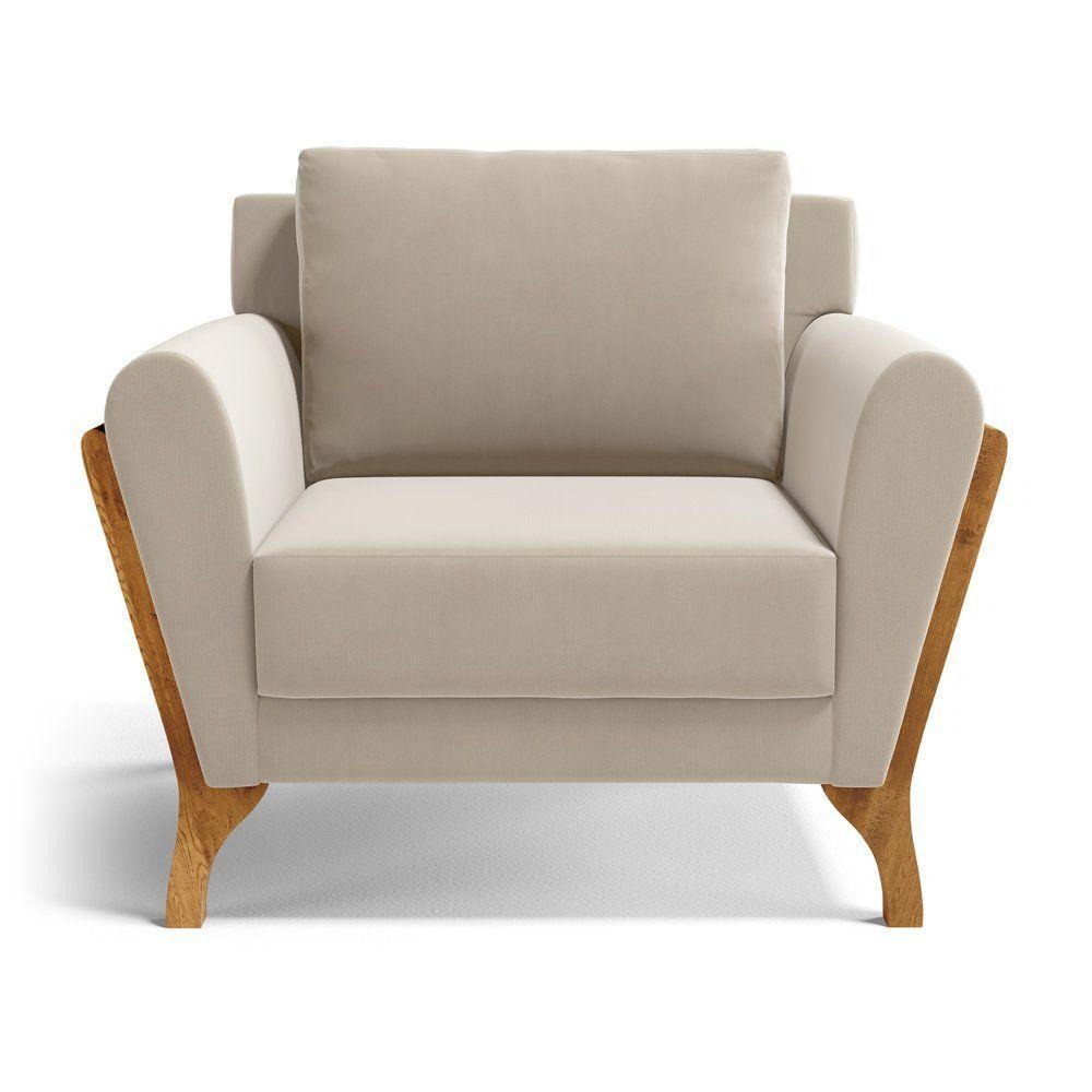 Poltrona Sabrina De Madeira Maciça Com Almofada Veludo Bege 102 - 6