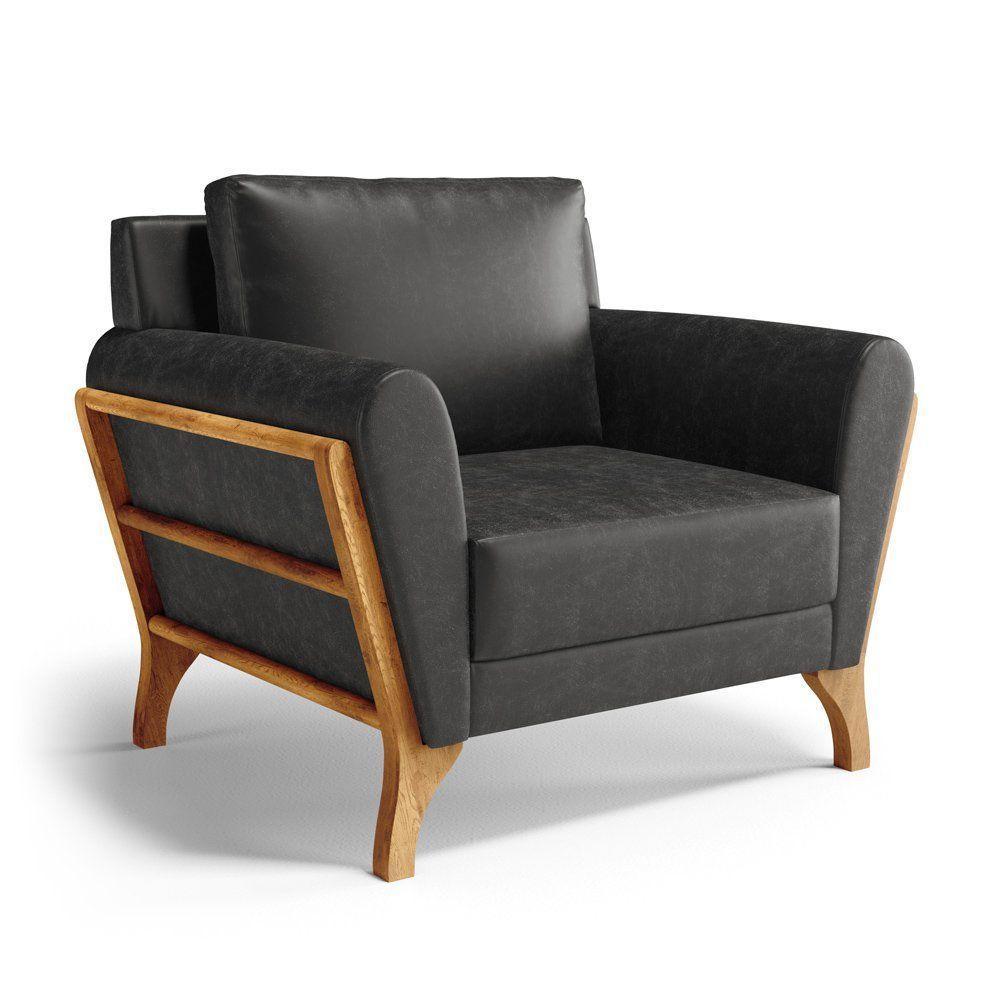 Poltrona Sabrina De Madeira Maciça Com Almofada Courino Preto 503 - 1