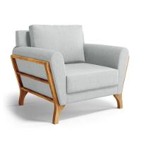 Poltrona Sabrina De Madeira Maciça Com Almofada Linho Cinza 407 - 1