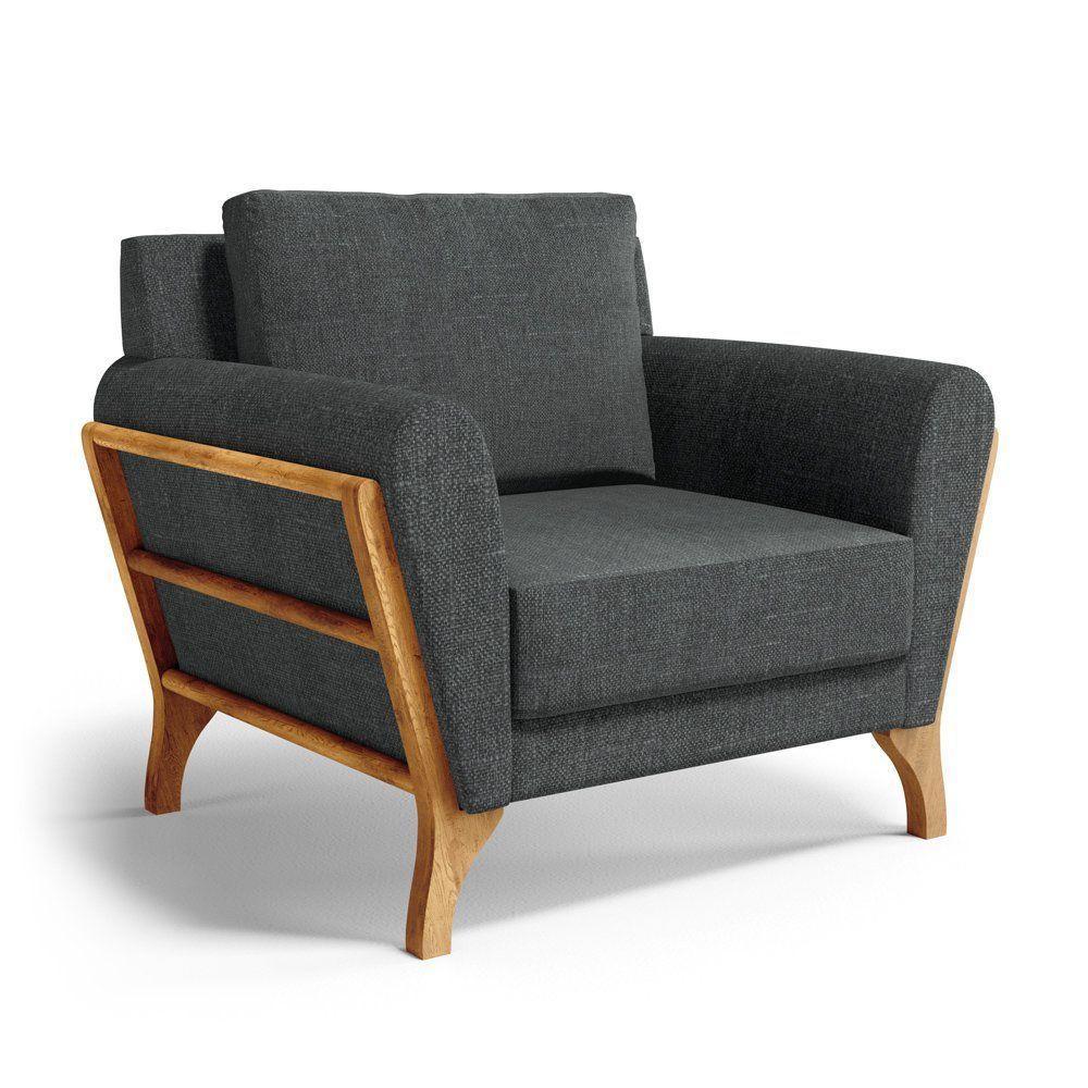 Poltrona Sabrina De Madeira Maciça Com Almofada Linho Chumbo 406 - 1